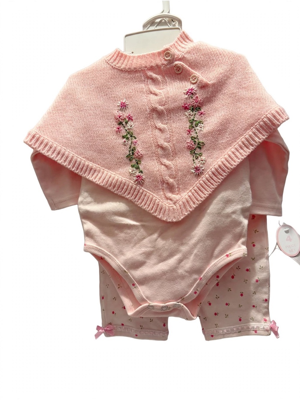 Nannette 6-9M Pink 4pc Poncho Bodysuit Pants Hat Set NWT Floral